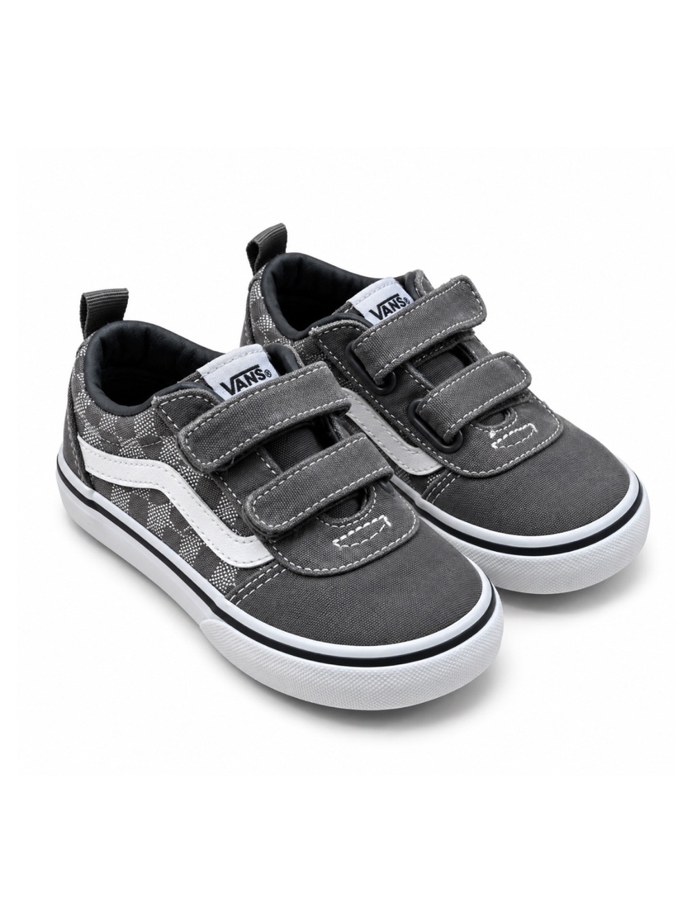 Vans Toddler Gray White Checkered Double Hook & Loop Low Top Sneakers Size 8